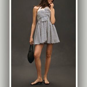 🟠NWT PORRIDGE by ANTHROPOLOGIE Sleeveless Twofer Bubble Mini Dress Navy/White XL